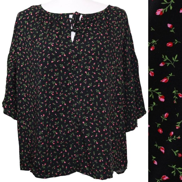 Levi's Flowy Floral Top with KeyHole Tie Black - Picture 1 of 9